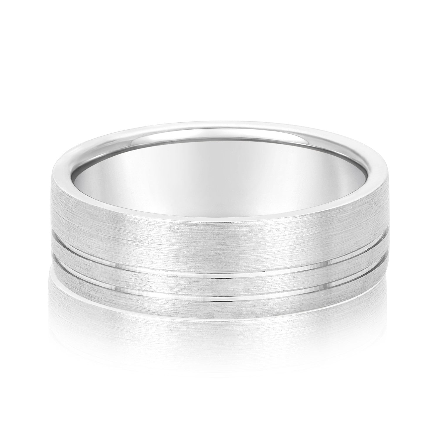 Men's Flat Wedding Band With Double Lines-VIRABYANI
